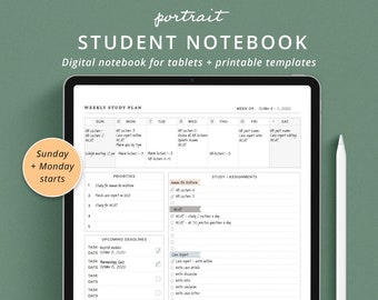 Goodnotes student planner, digital study planner template, home school assignment tracker, hyperlinked digital college academic planner