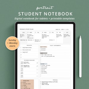 Goodnotes student planner, digital study planner template, home school assignment tracker, hyperlinked digital college academic planner