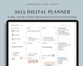 Weekly digital planner 2023 grid blocks, Goodnotes habit tracker pages, to do list printable, daily schedule + goal planner