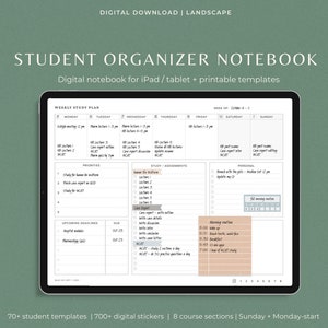 Digital study planner template, undated digital student planner, iPad Pro assignment tracker, goodnotes nurse college academic planner