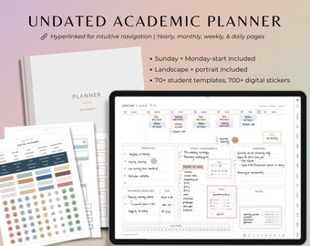 Undated digital academic planner, digital student planner, goodnotes college study planner, notability home school planner for iPad Pro