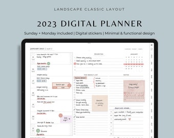 Weekly digital planner 2023 with monthly habit tracker pages, to do list printable, templates for daily schedule + goal planner for iPad Pro