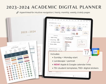 2023-2024 student digital planner iPad Pro, academic study planner for college, goodnotes templates for students, life planner digital
