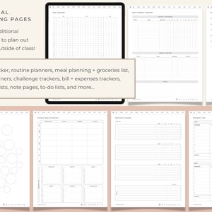 May include: A digital planner with 40+ additional templates for planning your life outside of class. The planner includes pages for time tracking, routine planning, meal planning, grocery lists, goal planning, challenge tracking, bill and expense tracking, reading lists, note pages, to-do lists, and more.