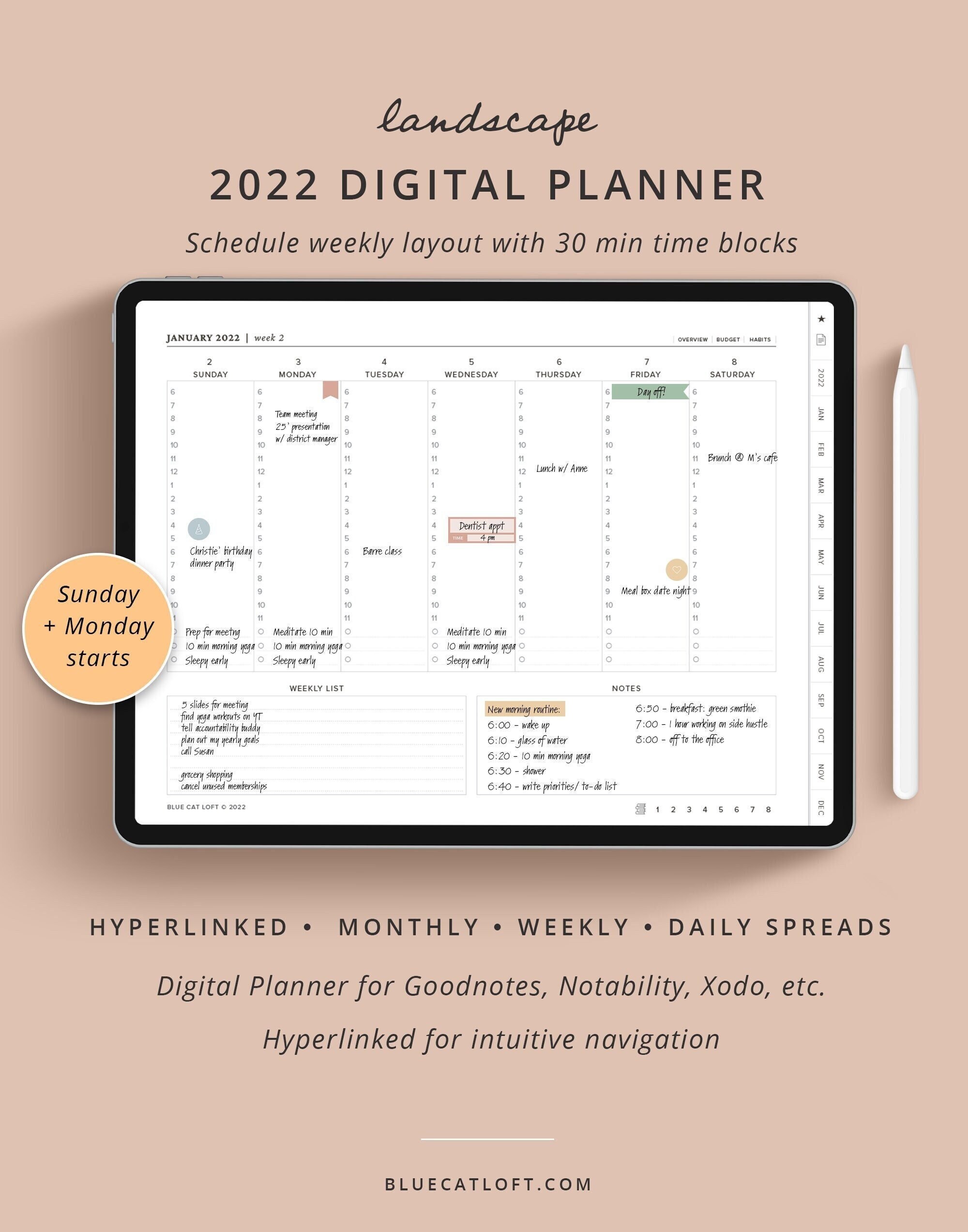 2022 Digital Weekly Planner With Monthly Habit Tracker Girl - Etsy