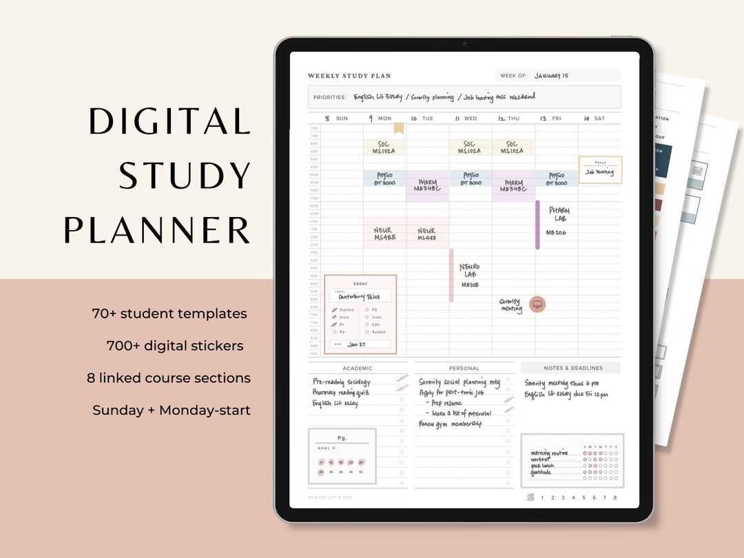 Digital Study Planner Template, Undated Goodnotes Student Planner With ...