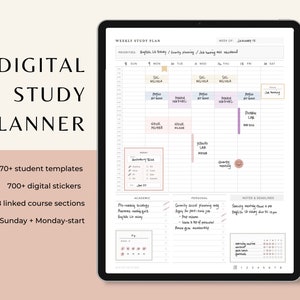 Digital study planner template, undated goodnotes student planner with assignment tracker, hyperlinked notability college academic planner