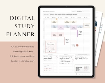 Digital study planner template, undated goodnotes student planner with assignment tracker, hyperlinked notability college academic planner