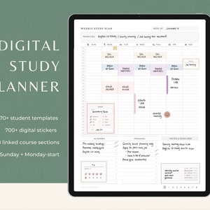 Digital study planner template, undated goodnotes student planner with assignment tracker, hyperlinked college academic planner