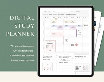Digital study planner template, undated goodnotes student planner with assignment tracker, hyperlinked college academic planner