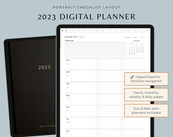 Planificateur numérique 2023 avec suivi des habitudes mensuelles, planificateur TDAH pour la productivité avec horaire quotidien et planificateur d'objectifs, planificateur quotidien