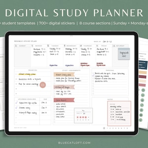 Digital study planner template, undated student planner printable with assignment tracker, goodnotes academic planner for college