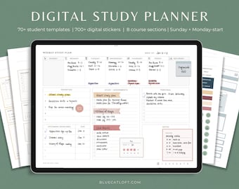 Digital study planner template, undated student planner printable with assignment tracker, goodnotes academic planner for college