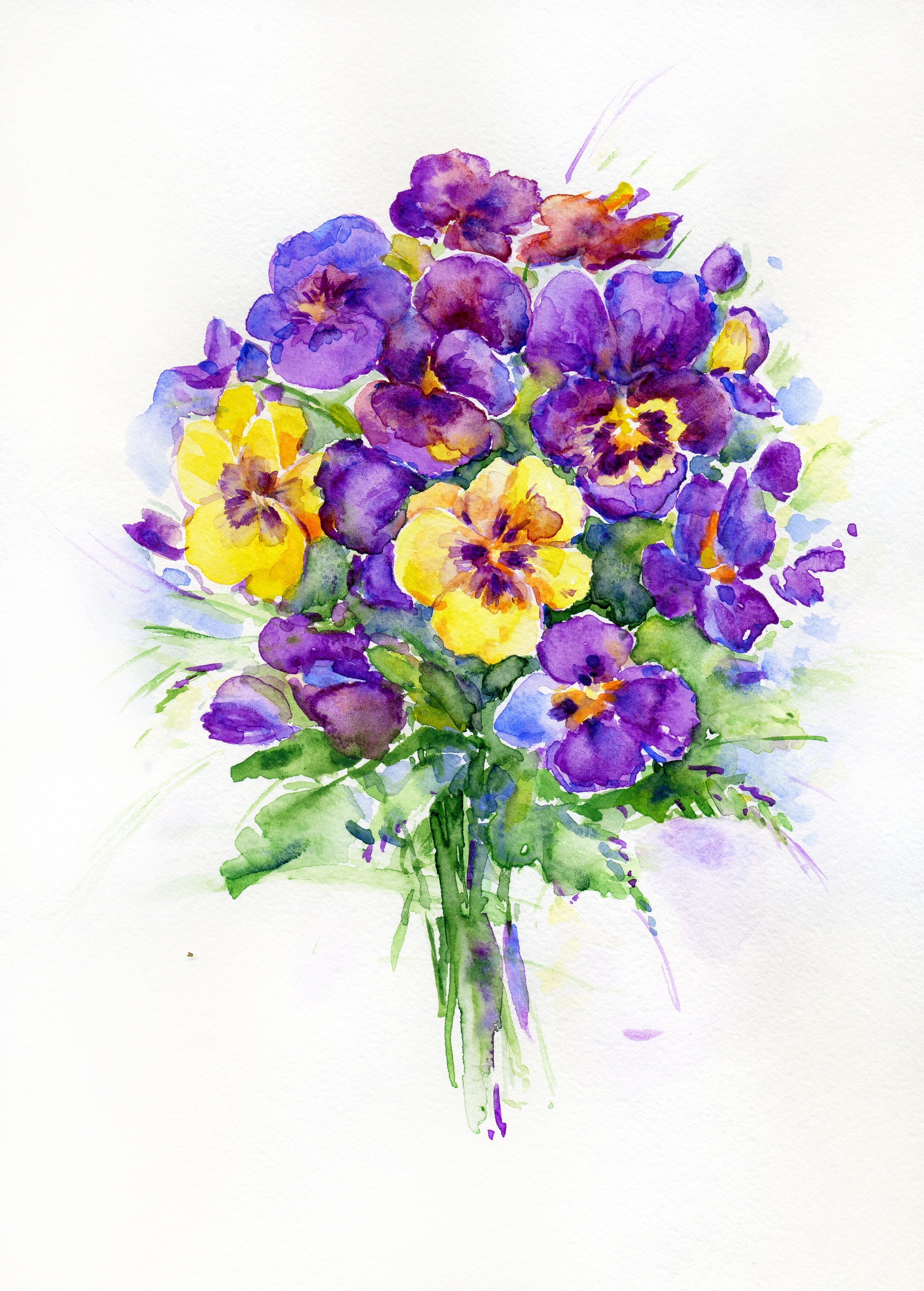 Pansy flowers original painting Pink purple yellow pansies Etsy