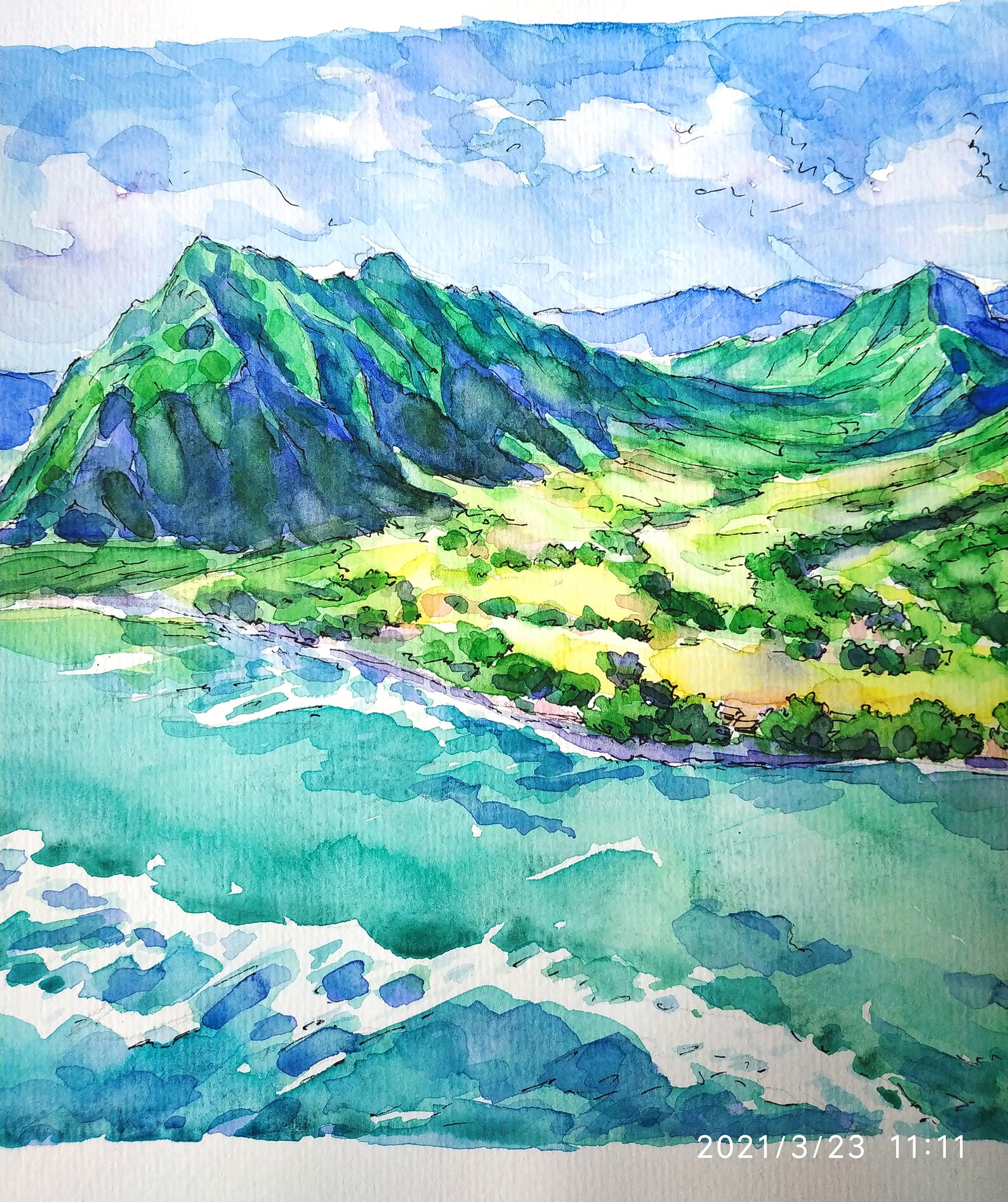 Hawaii original-Gemälde Hawaii Oahu Aquarell Kunstwerk grüne | Etsy