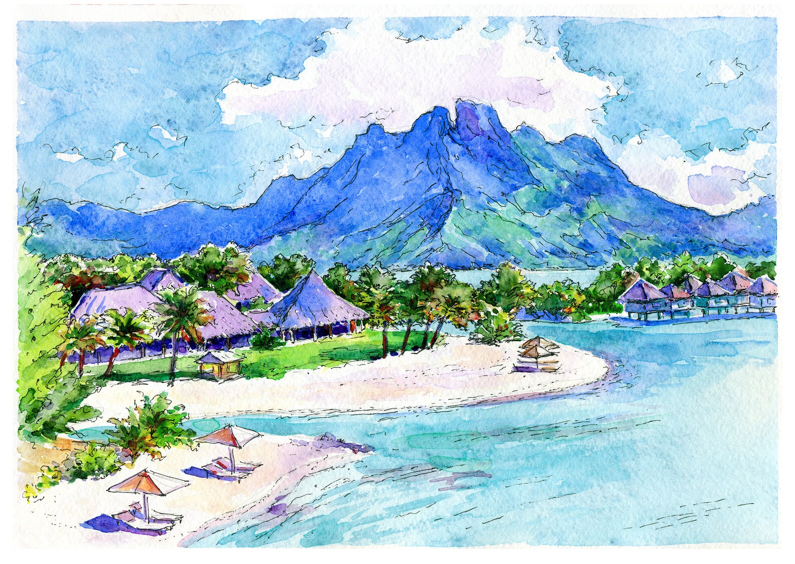 Hawaii beach watercolor painting Hawaii tropical landscape Etsy