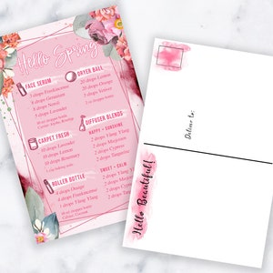 Cartão postal de aquarela de primavera imprimível, conjunto de etiquetas de cartão postal de óleo essencial, cartões e etiquetas de óleo essencial imprimíveis, marketing yl