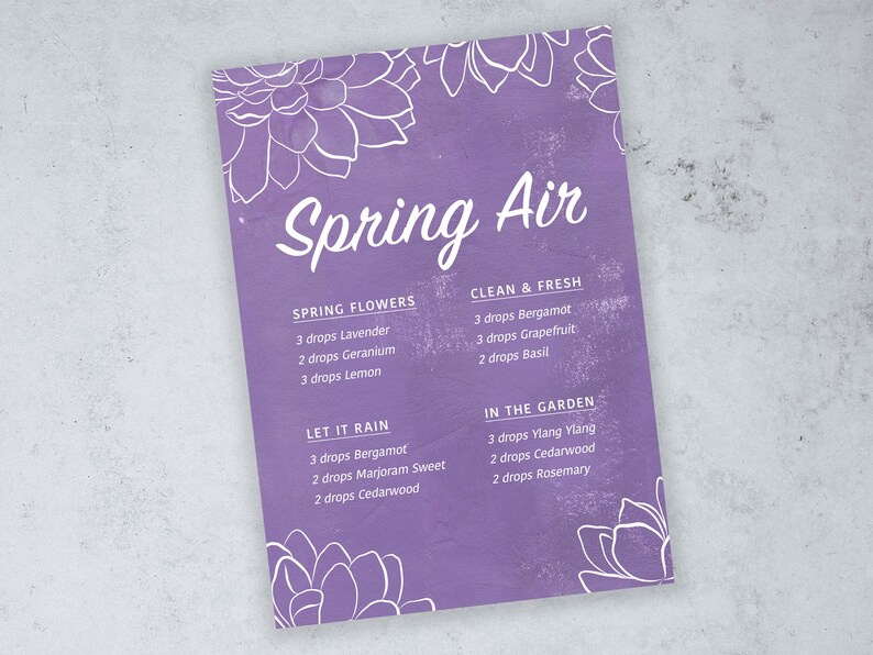 PRINTABLE Purple Spring Essential Oil Recipe Card, Essential Oil Postcard, Printable Essential ...