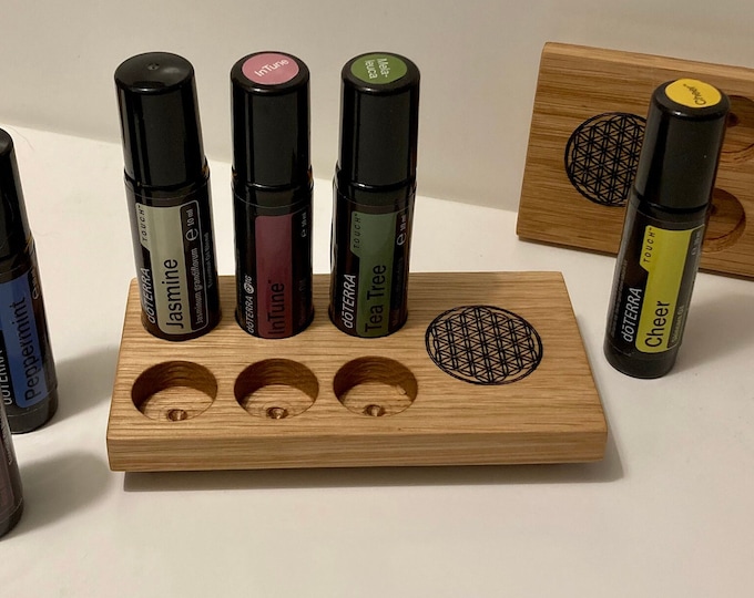 6 oils organizer with flower of life - stand for Doterra oils wooden holder for oil bottles essential oils 10ml bottle holder