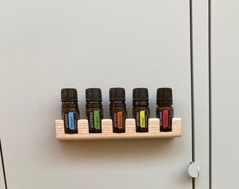5-piece oil organizer with magnet for hanging or standing, for essential oils, with vase, wooden holder, 24 mm diameter, 5 ml