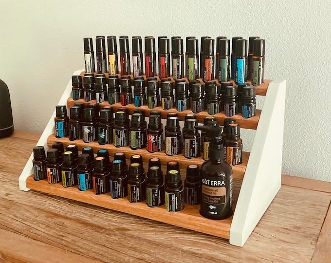 Large grandstand oils shelf display for e.g. DoTERRA wooden stand for 39+25+25+1 oil bottles essential oils oak wood