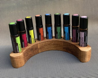 9 Oils Organizer Half Round Stand for Doterra Oils Wooden Holder for Oil Bottles Essential Oils 10ml Bottle Holder + Glass Vase