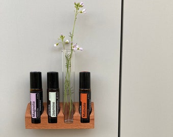 Set of 4 oil organizers WITH MAGNET for hanging or standing up essential oils with vase wooden holder DoTerra essential oils 10ml Roll On