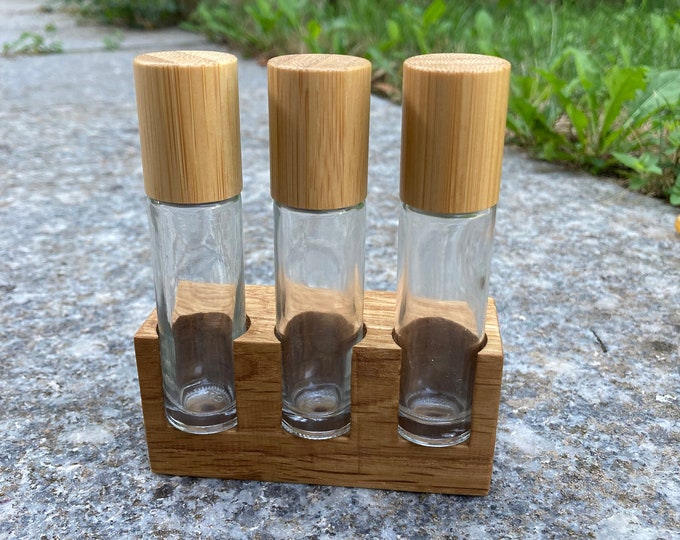 3er Oils Organizer Stand for e.g. Doterra oils with vase made of glass