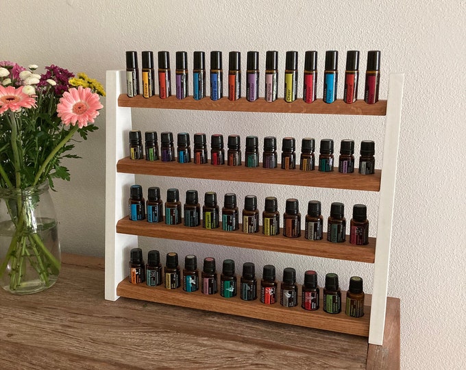 Multi Oils Shelf Display for e.g. DoTERRA Wooden Stand for 24+14+14 Oil Bottles Essential Oils Oak Wood