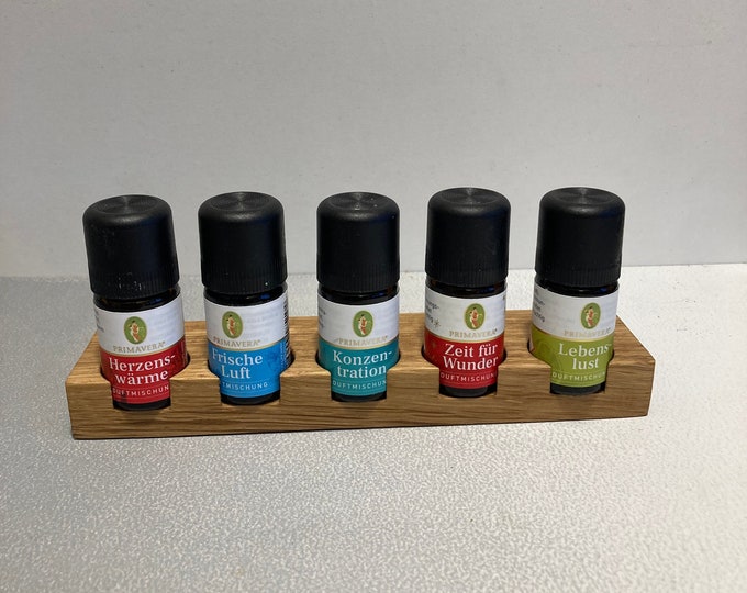 Set of 5 oil organizers for e.g. Primavera oils made of oak wood stand for essential oils wooden holder 26 mm diameter for oil bottles