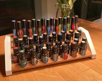 Storage of essential oils Display for e.g. DoTERRA wood stand, shelf for 15 oil bottles each 15ml, 5ml + RollOns in oak wood