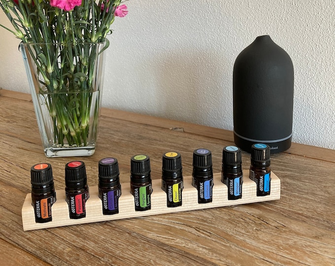 Set of 8 oil organizer stands for Doterra oils, wooden holder for 5 ml oil bottles, 23 mm diameter, essential oil bottle holder