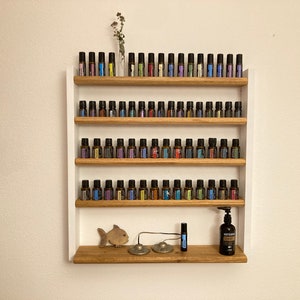 Multi Oils Wall Shelf - Display for e.g. DoTERRA Wooden Stand for 28+17+17 Oil Bottles Essential Oils Oak Wood