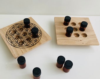 Stand for 9 sample bottles 2ml, with or without engraving Flower of Life - wooden holder for e.g. Doterra essential oils made of oak wood