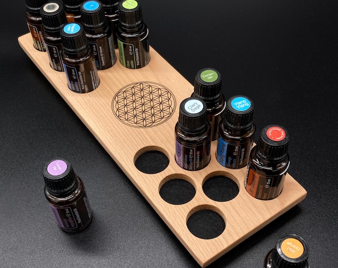 Flower of Life - Beechwood storage container for 10 x 15ml bottles of essential oils
