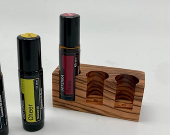 Set of 3 stand made of the finest olive wood for Doterra oils with glass vase wooden holder for oil bottles essential oils 10ml bottle holder