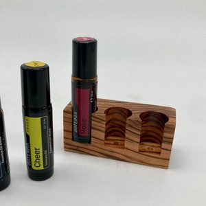 Set of 3 stands made of finest olive wood for Doterra oils with glass vase. Wooden holder for oil bottles. Essential oils 10ml bottle holder.
