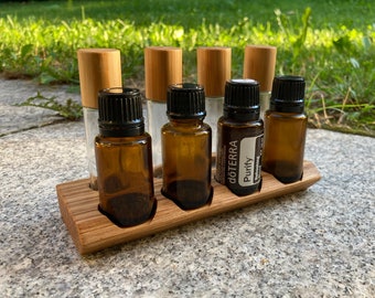 4 + 4 Oils Organizer Stand for Doterra Oils Wooden Holder for Oil Bottles Essential Oils