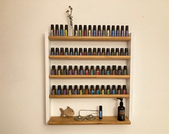 Multi oils wall shelf - display for e.g. doTERRA wood display for 28 + 17 + 17 oil bottles essential oils oak wood