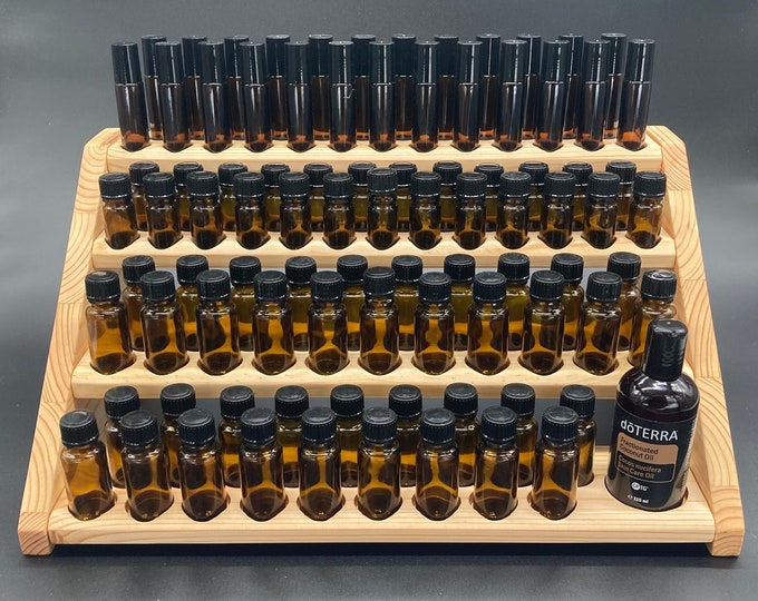 Large stand oil shelf display for e.g. DoTERRA wooden stand for 39+25+25+1 oil bottles essential oils pine wood