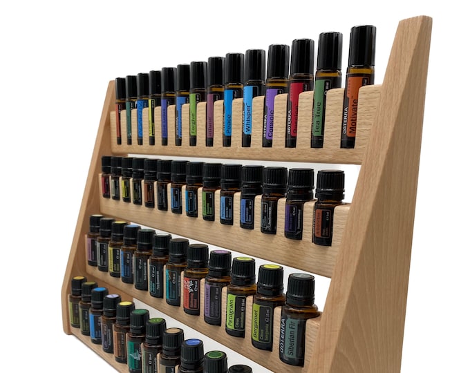Multi Oils Shelf Display for e.g. DoTERRA Wooden Stand for 24+14+14 Oil Bottles Essential Oils made of Beechwood