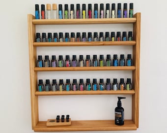 Multi Oils Wall Shelf - Display for e.g. DoTERRA Wooden Stand for 28+17+17 Oil Bottles Essential Oils Oak Wood