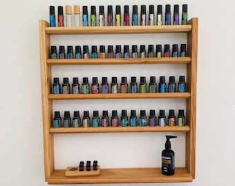 Multi oil wall shelf - display for e.g. DoTERRA wooden stand for 28+17+17 oil bottles essential oils oak wood