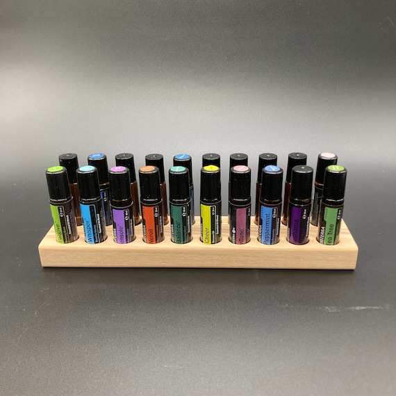 Pack of 20 oil organizer stands for Doterra oils, wooden holder for oil bottles, essential oils, 10 ml bottle holder + glass vase