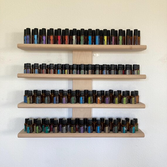 Multi-oil wall shelf - Display for essential oil bottles such as doTERRA - Wooden stand for 54+31+31 oil bottles made of beech wood