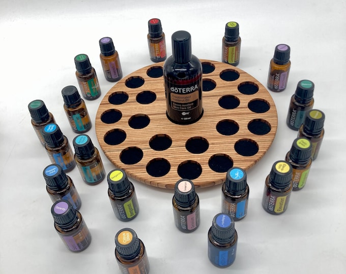 Round oil stand for e.g. 24 x 15ml Doterra oils storage oil bottles essential oils made of beech plywood