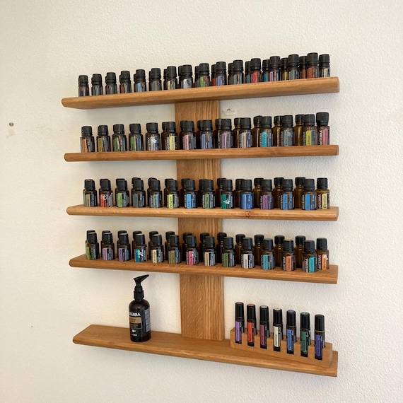Wooden wall shelf - display for essential oil bottles - handcrafted shelf made of oak or beech wood for e.g. doterra or Young Living