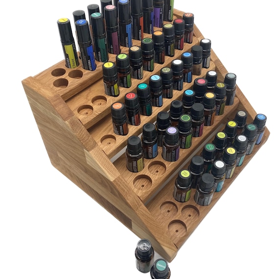 Kallax shelf unit from Ikea - Oil shelf display for e.g. doTERRA oils - Wooden stand for essential oil bottles made of oak