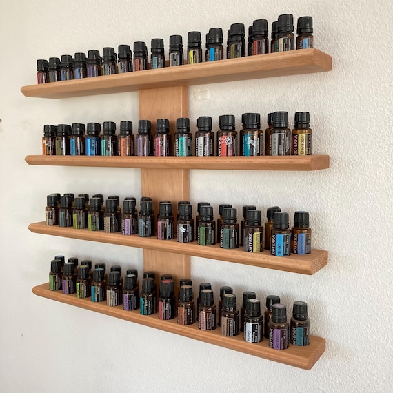 Multi-oil wall shelf - Display for essential oil bottles such as doTERRA - Beechwood storage for oil bottles