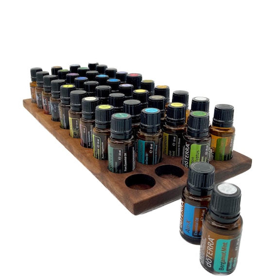 Walnut wood display stand for e.g. Doterra oils for 40 oil bottles 15ml essential oils